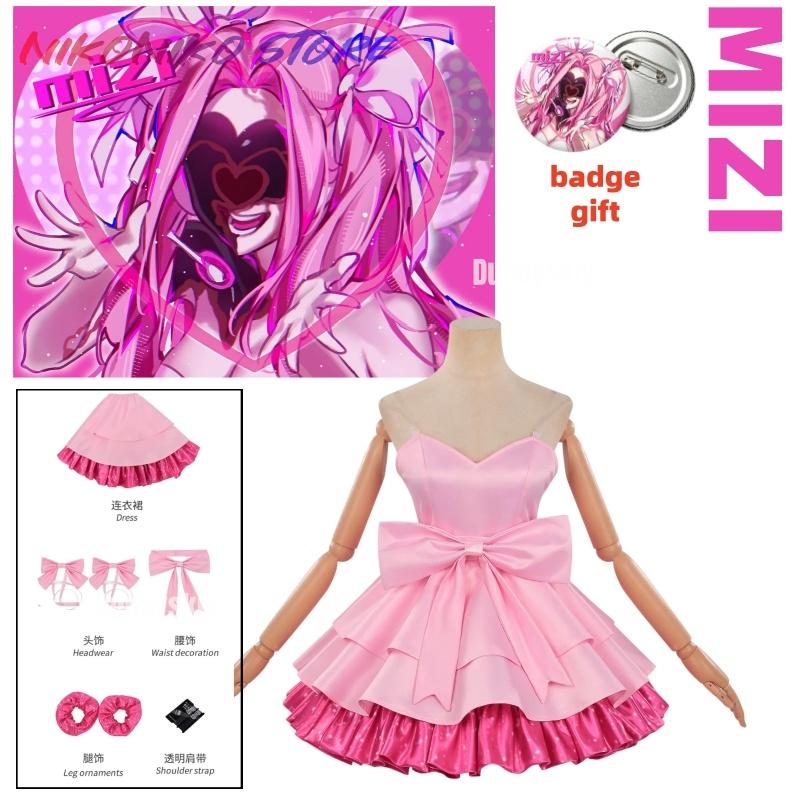 Mimozemská scéna Zombie scéna Mizi Cosplay kostým Paruka Růžové minišaty Velká mašle Lolita šaty Volánková sukně Idol scéna Kostým Sada