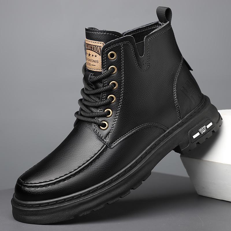

Модные кожаные классические уличные туфли для мужчин, универсальные мужские повседневные ботильоны, новое поступление, мужские кроссовки на шнуровке, мужские ботинки люксового бренда 44 чёрный