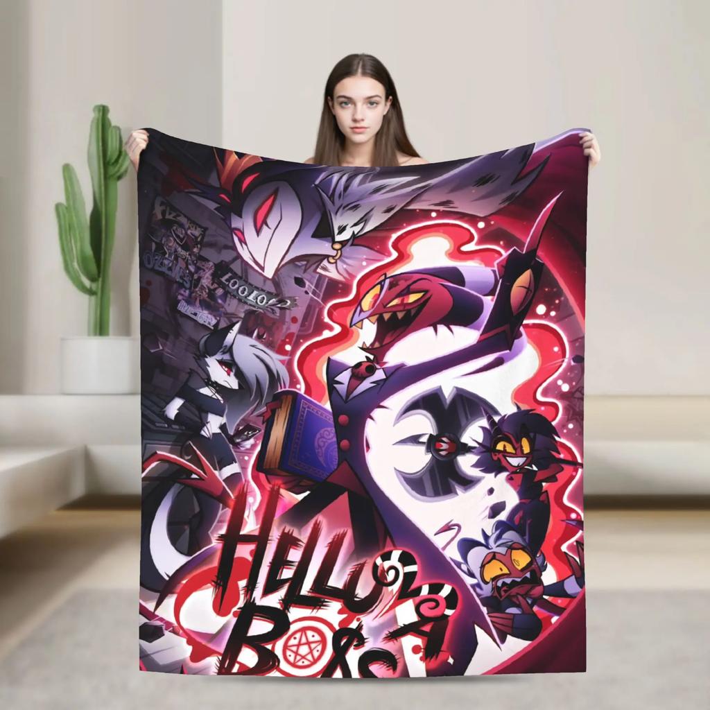Warm Blanket Picnic Alastor Game VOX H-Hazbin Hotel Throw Blanket Flannel Bedspread For Couch Bed Fluffy Sofa Bed Cover