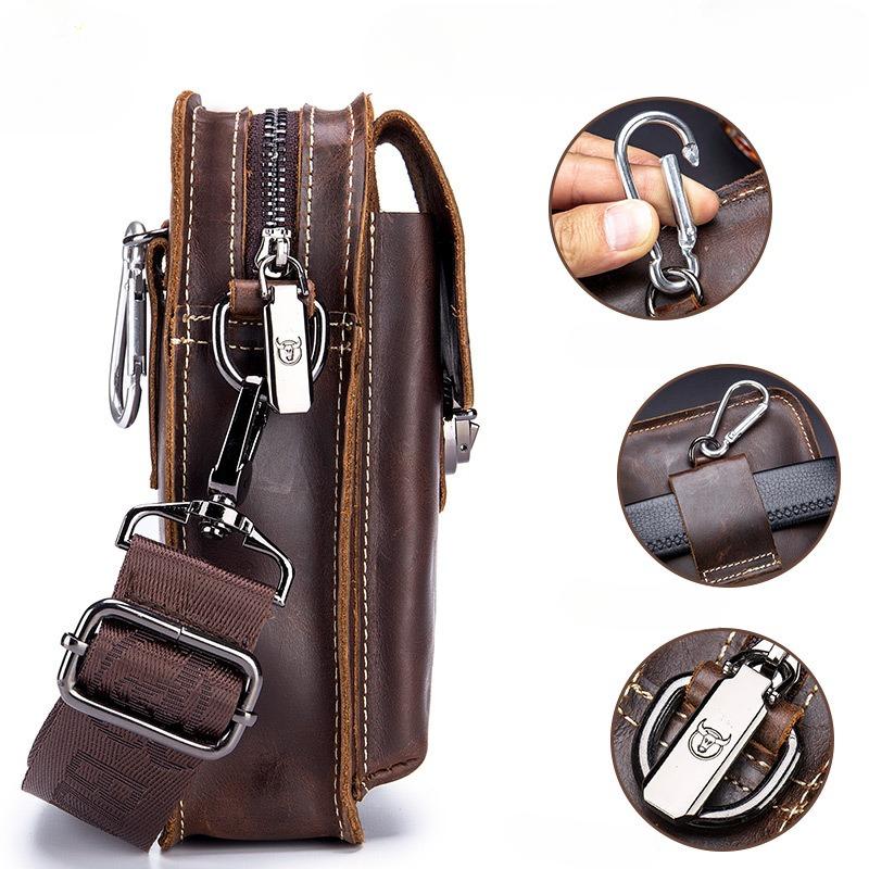 Men's Genuine Leather Mobile Phone Waist Bag Multifunctional Large Capacity Head Layer Cowhide Waist Bag Wear Belt