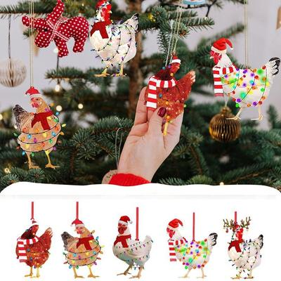 Wooden Scarf Chicken Hanging Pendant Funny Decorative Animal Hanging Pendant with Scarf Light String Decor for 5pcs