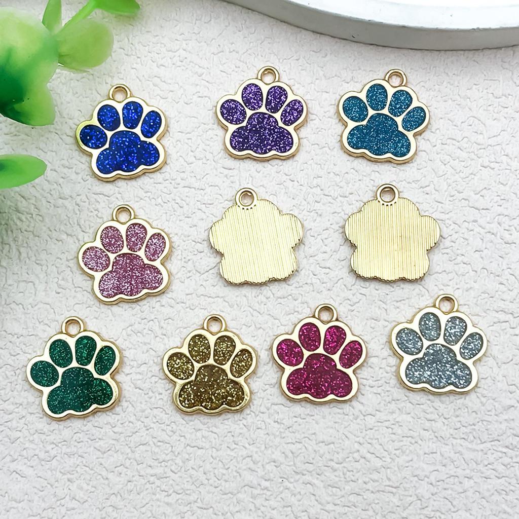 DIY Glitter Dog Paw Pendant: Alloy Drip Oil Jewelry for Pet Tags & Bracelets