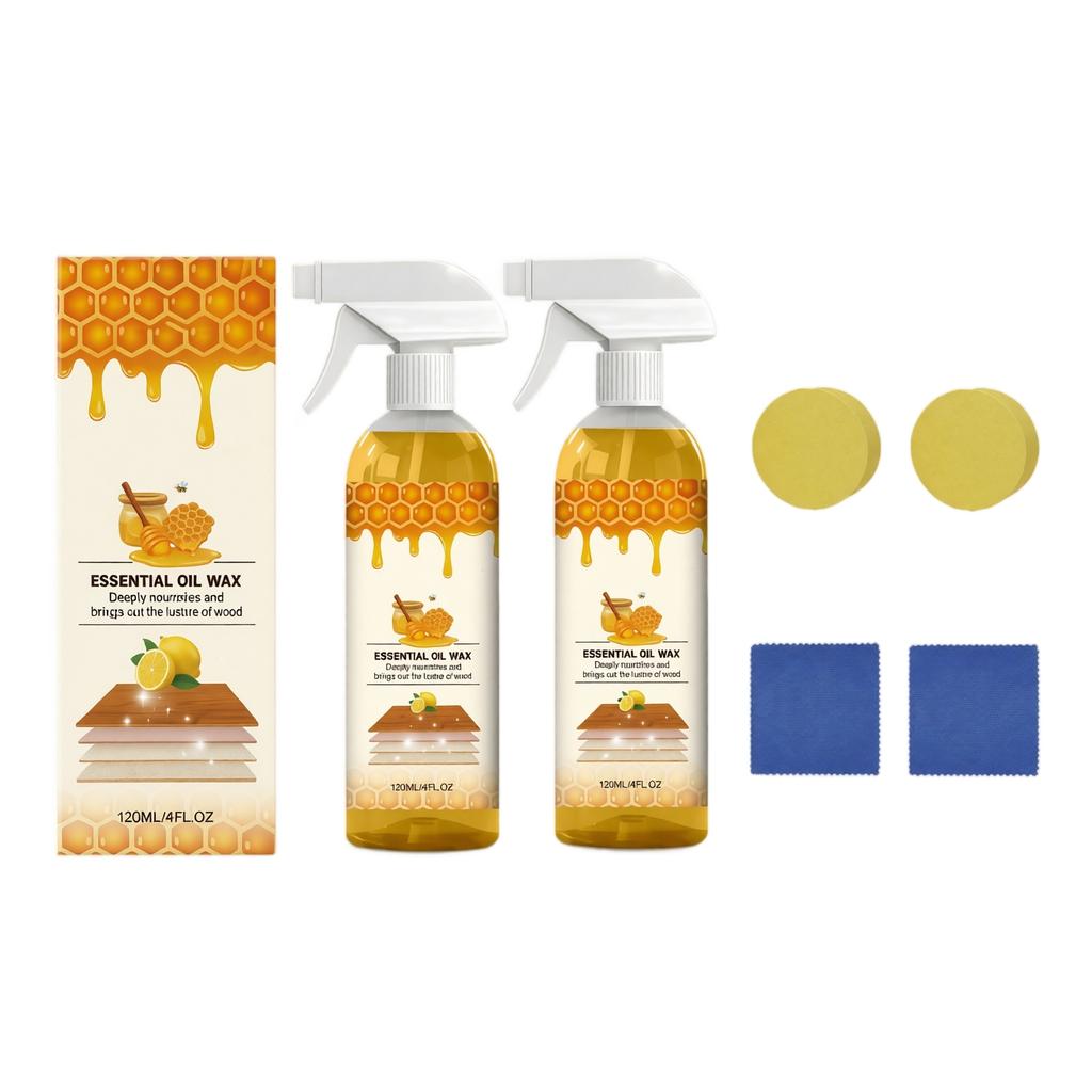 Wood Furniture Polishing Spray 120ml Essential Oil Wax for Cleaning and Restoring Wooden Surfaces with Applicator Pad