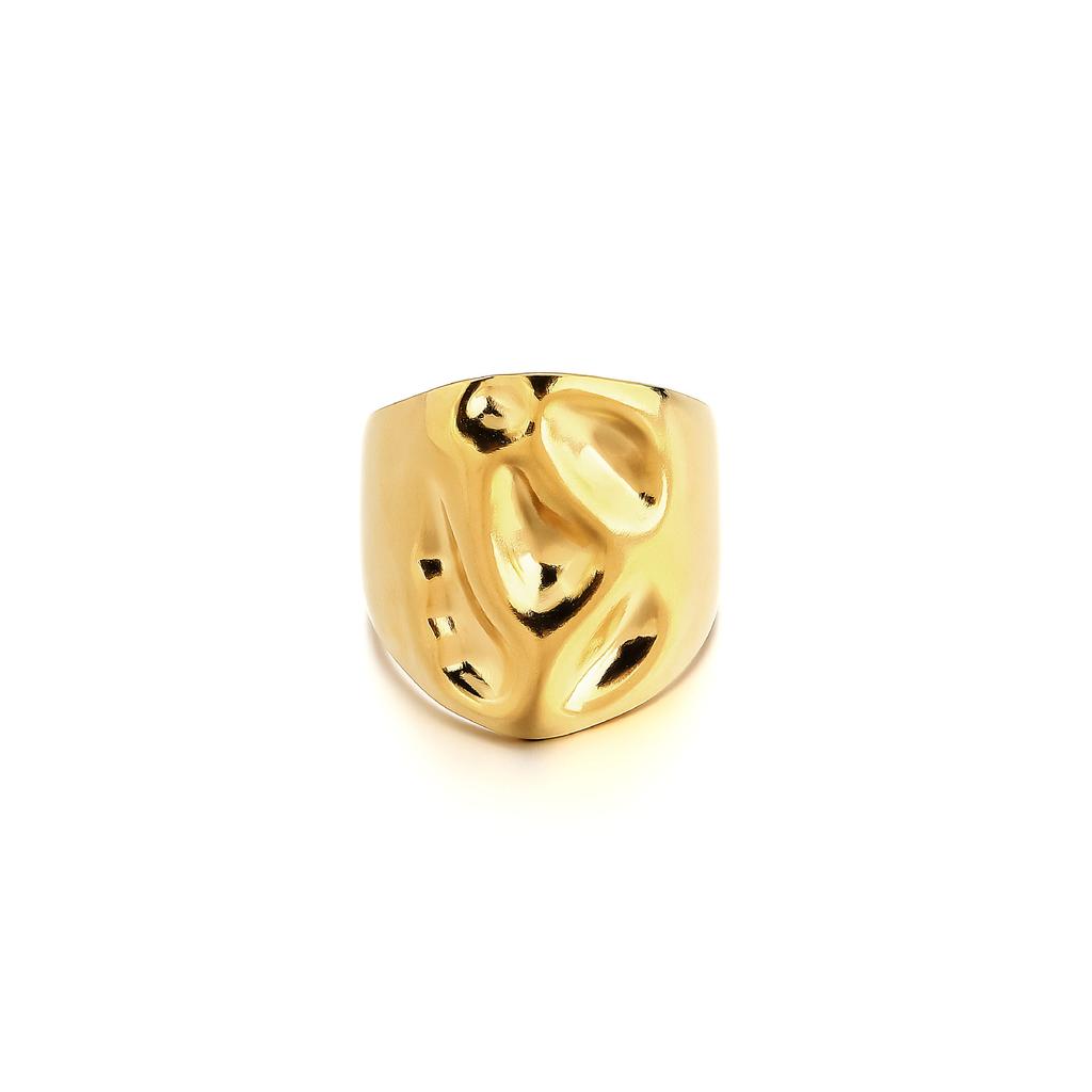 Personalized Ring, Stainless Steel Vacuum Plated 18K Gold Irregular Wide Face Opening Jewelry