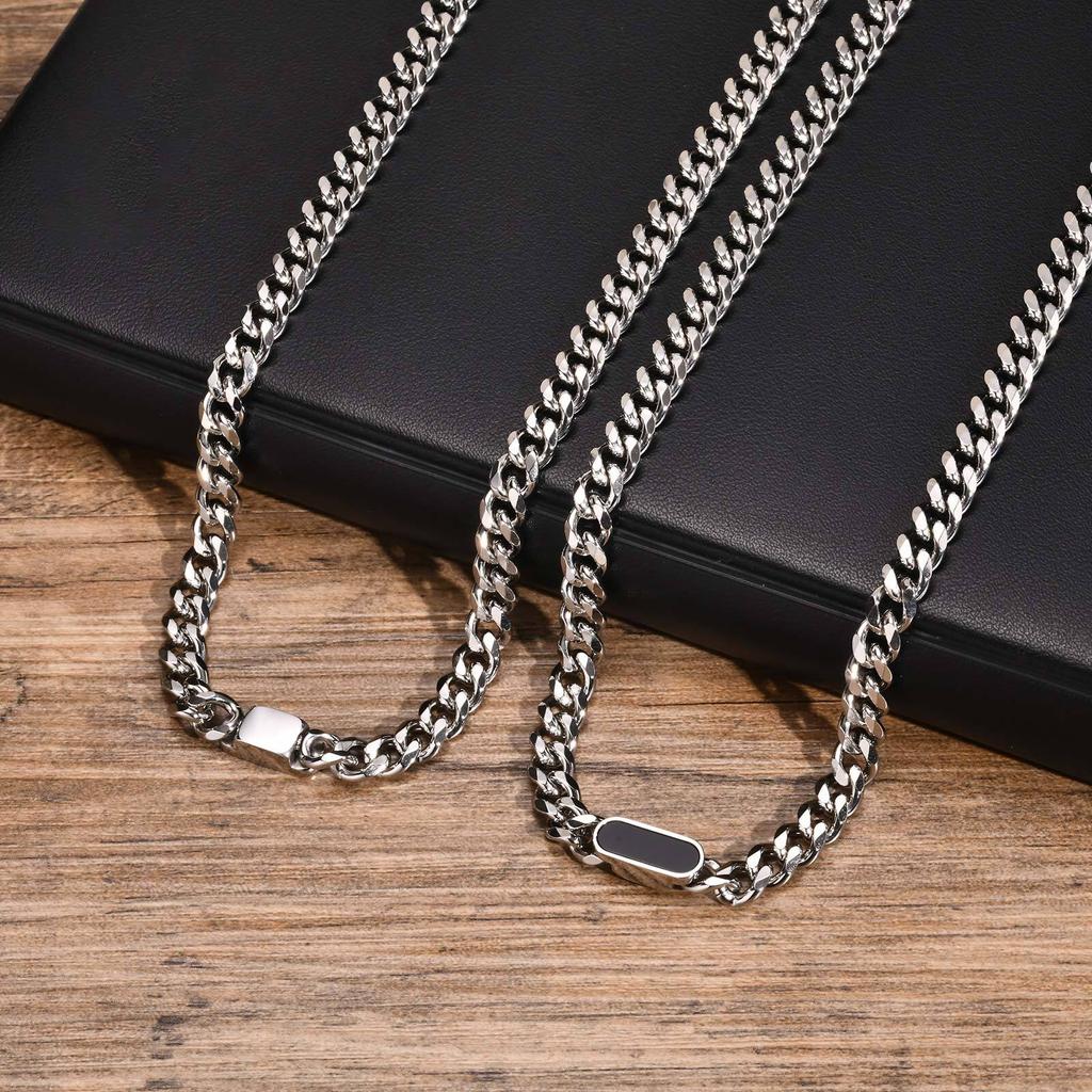 Vnox Unisex Stainless Steel Choker Necklaces,Cuban Link Chain Necklaces for Men Women,Fashion Slide Geometric Bar Pendant Collar