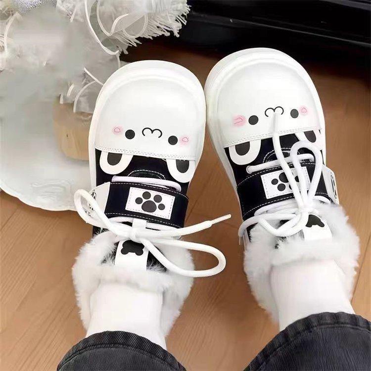 Cute cute sister thick-soled big-headed little white shoes autumn and winter velvet warm cotton shoes ins board shoes