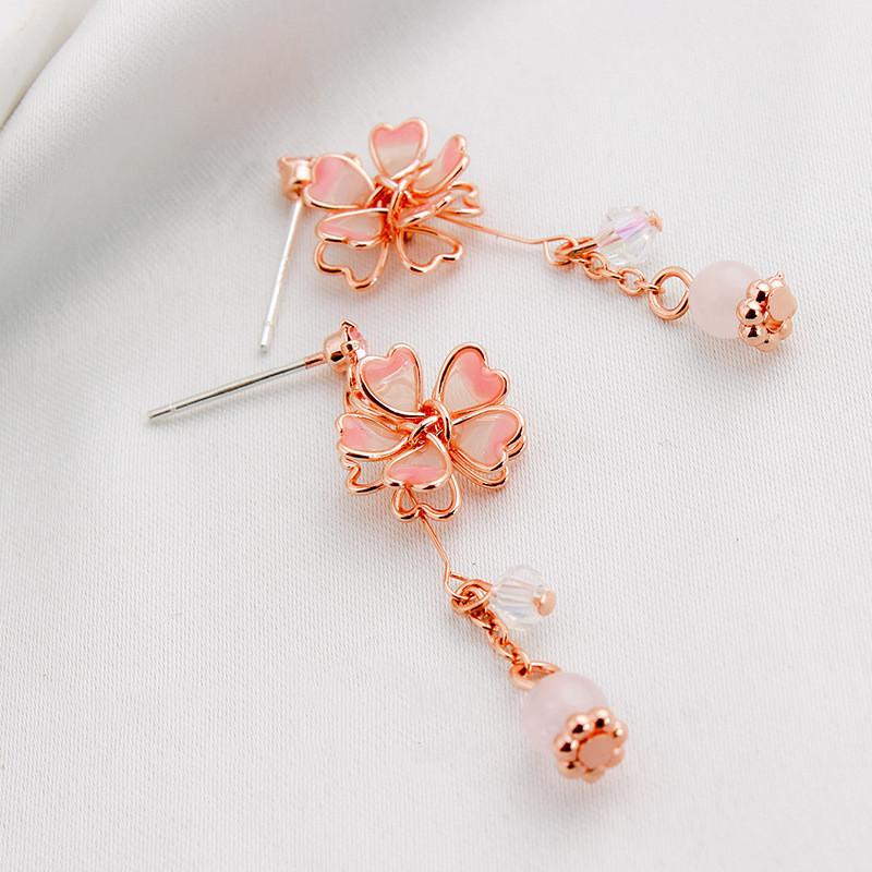 Cherry Blossom Elegant Sakura Asymmetric Earrings With Geometric Shape For Summer Fashion