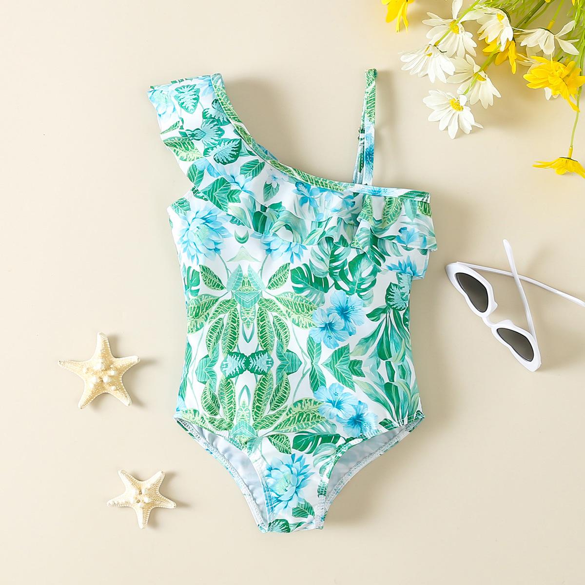 

Girls Floral One-Shoulder Swimsuit - Cute Print Children s Swimwear 90