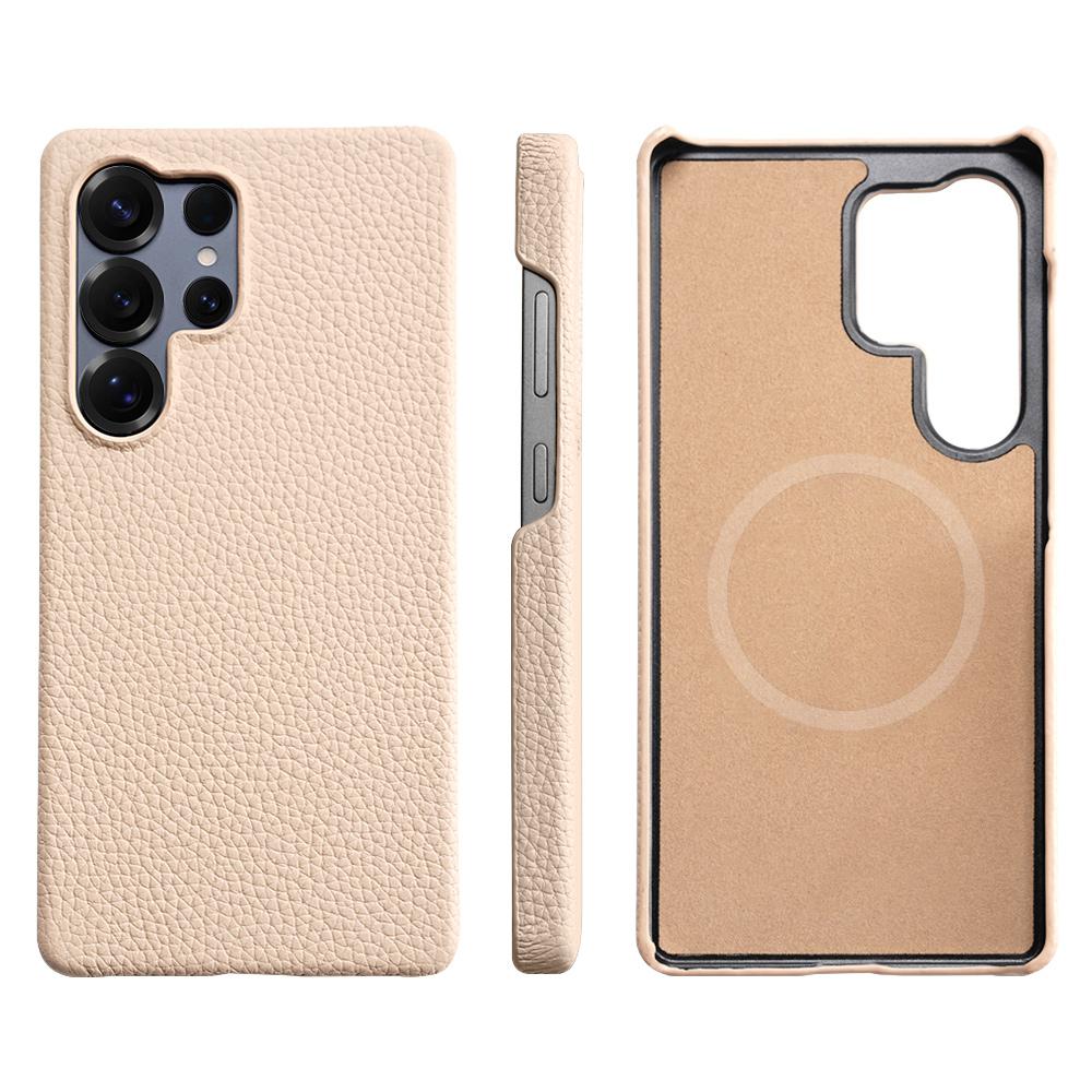 for Magsafe Case for Samsung Galaxy S24 S25 Ultra Plus Natural Cowhide Lychee Leather Magnetic Protector Luxury Phone Back Cover