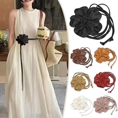 PU Leather Flower Rope Belts Luxury Decorative Floral Waist Chain DIY Woven Waistband Strap For Skirts Jeans Dress Clothes