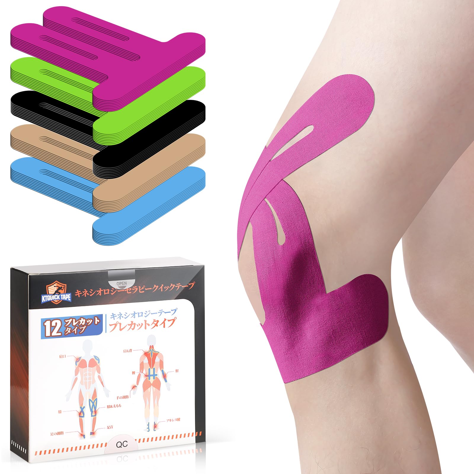 

12 Pieces KTQUICK Pre-cut Taping Knee Elastic Tape Tape Pre-cut рожевий