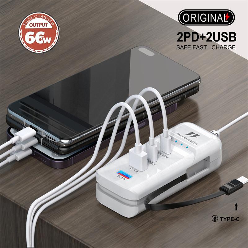 4-portowa listwa zasilająca USB z wtyczką, stacja ładująca, rozdzielacz 5 V 4 A, USB TYPE C 3.0, szybka ładowarka, wtyczka do ładowania telefonu, gniazdo elektryczne USB US EU