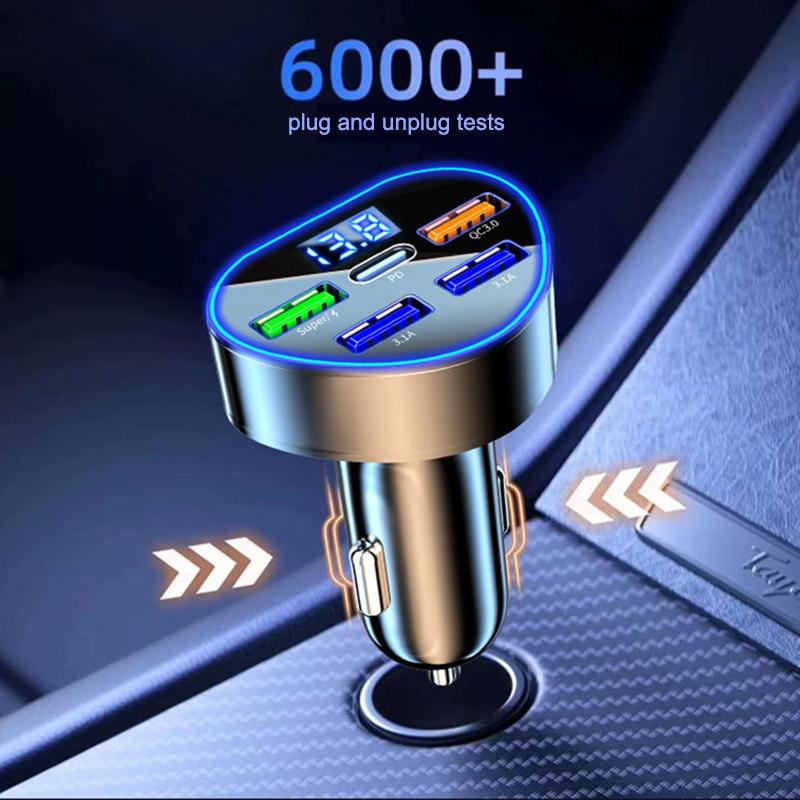 350W Car Phone Charger Usb Type C Super Fast Charge In Car With Led Voltage Monitor For Iphone Samsung Huawei Oneplus Vivo Oppo