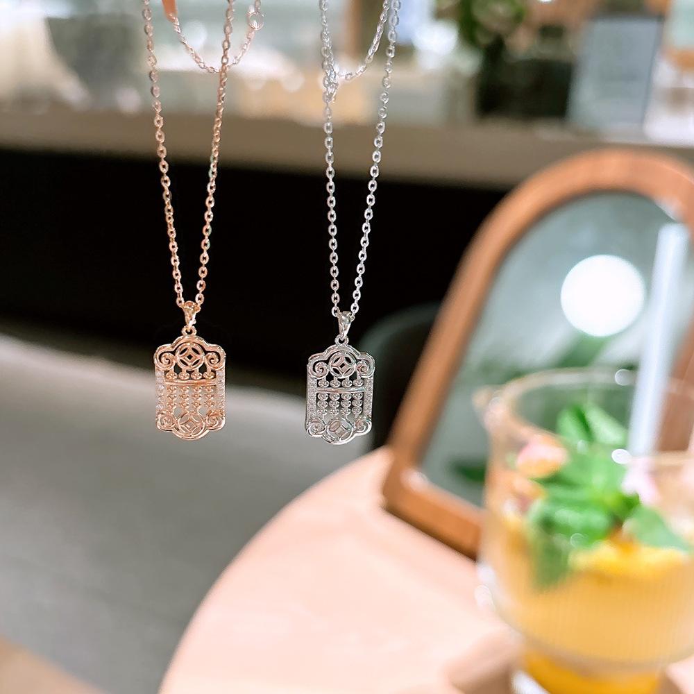 Hollow Abacus Necklace for Women's Retro Ethnic Style Fashion Collarbone Chain for Wealth and Luxury Versatile Necklace