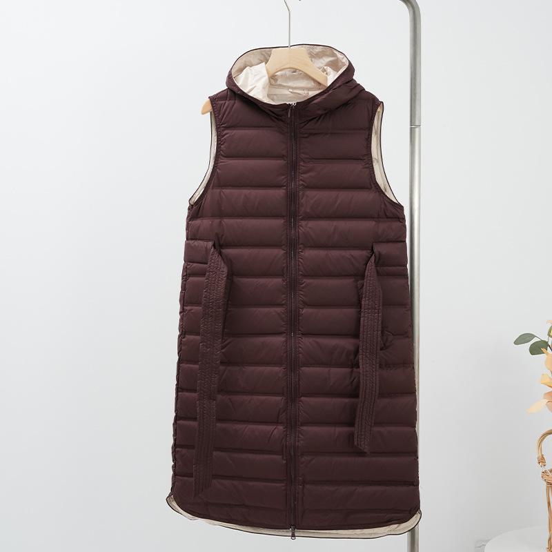 Plastic Down Jacket Vest Women's Long Over-the-knee Fashion Versatile Sleeveless Hooded Vest Waist Down Vest Jacket