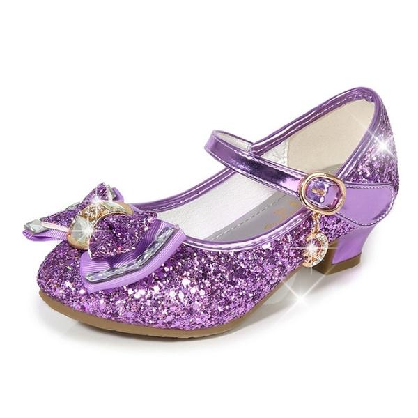 Cute Frozen Princess Single Shoes Girls High Heels Princess Sparkling Cartoon Costume Party Shoes