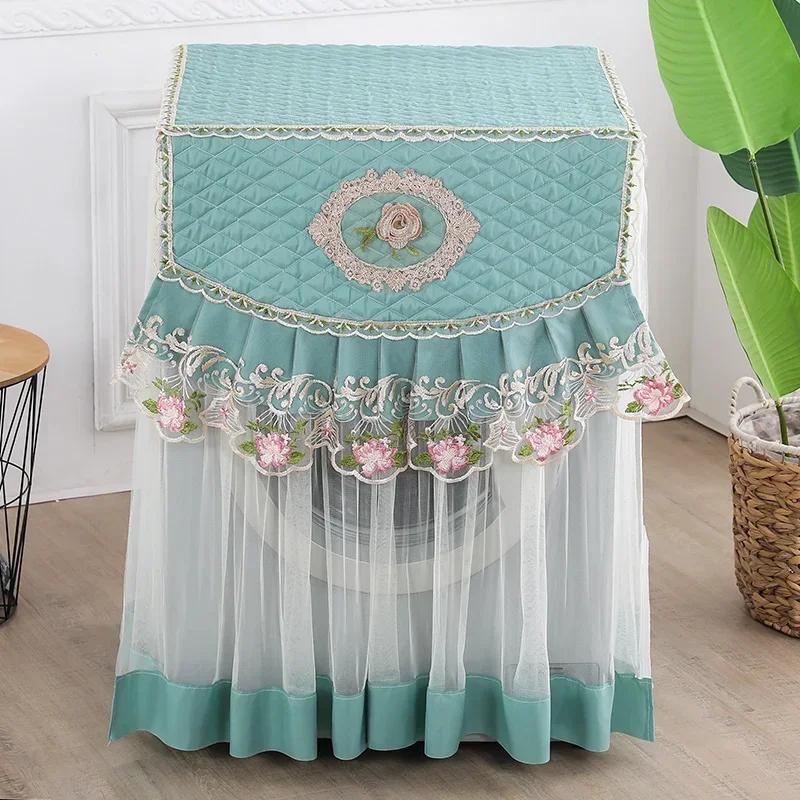 Washing Machine Cover Universal Washing Machine Cover with Roller and Wave Wheel Upflip Washing Machine Dustproof Lace Cover