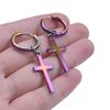 Fashion Cross Charm Earrings Rainbow Color Stainless Steel Round Hoops Religious Jewelry Ear Piercing Earring For Women Men Gift