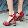 Fashion Summer Retro Floral Pleuche Shoes Women Pumps Luxurious Cutouts Bird Cage High Heels Crystal Female Women Sandal Big Size 34-43