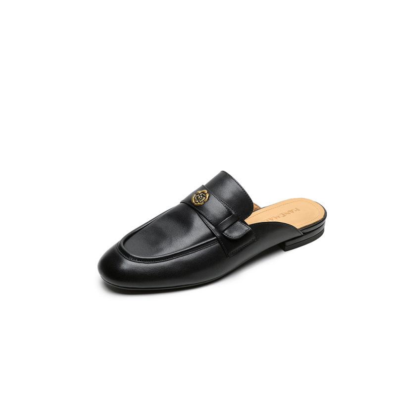 Summer Camellia Slippers Women's New Bag Head Slippers French Retro One-pedal Lazy Shoes Soft Sole Versatile Low Heel