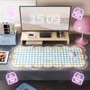 PU Large Mouse Pad 35*80cm Blue White Gingham Checkered with Yellow Bow Pattern Golden Scalloped Wavy Edge Waterproof Non Slip PU Mousepad Easy