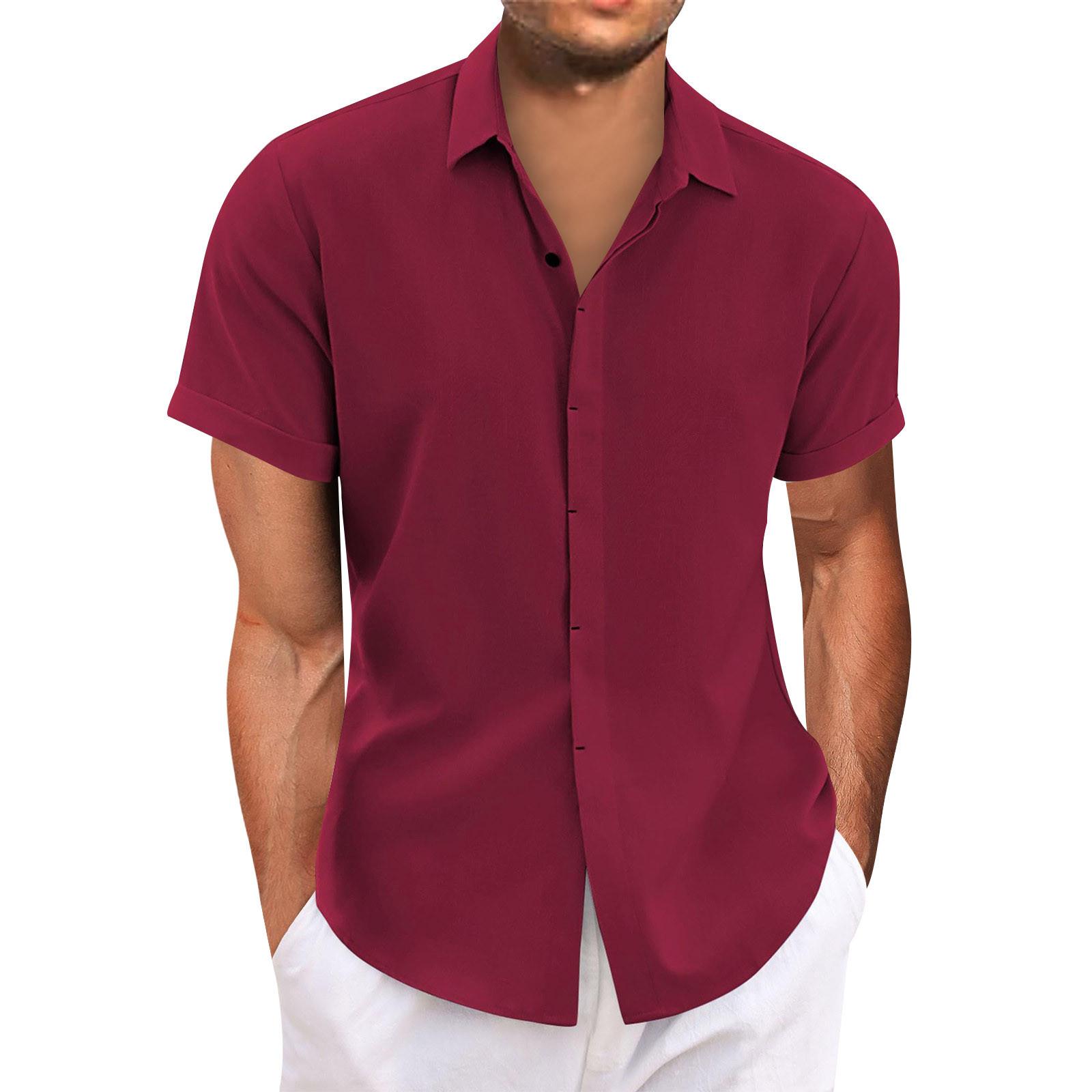 

Гавайская рубашка для мужчин, мужские винтажные рубашки для боулинга на пуговицах, летняя пляжная рубашка с коротким рукавом M винный