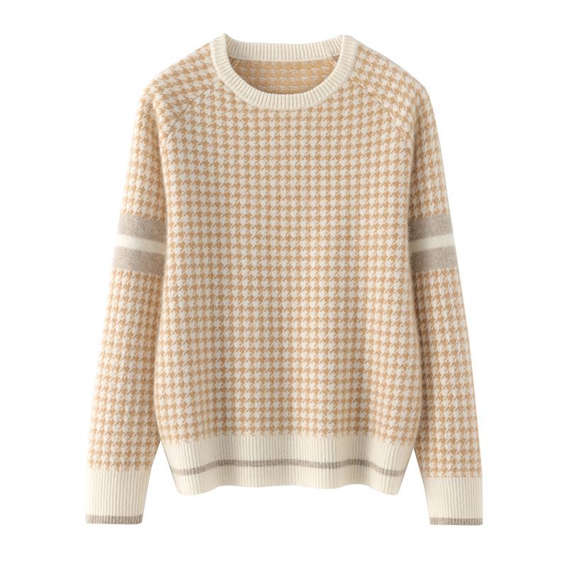 

Round Neck Contrasting Cardigan for Women In Autumn and Winter Fashion Versatile Cashmere Knitted Sweater Skin-friendly Warm Bottom Shirt Top S