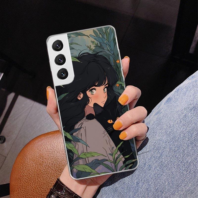 Cute Anime Ins Girls Animal Cat Phone Case For Samsung Galaxy S24 S25 Edge S26 Ultra S23 S22 S21 Plus S20 FE + Personalized Prin
