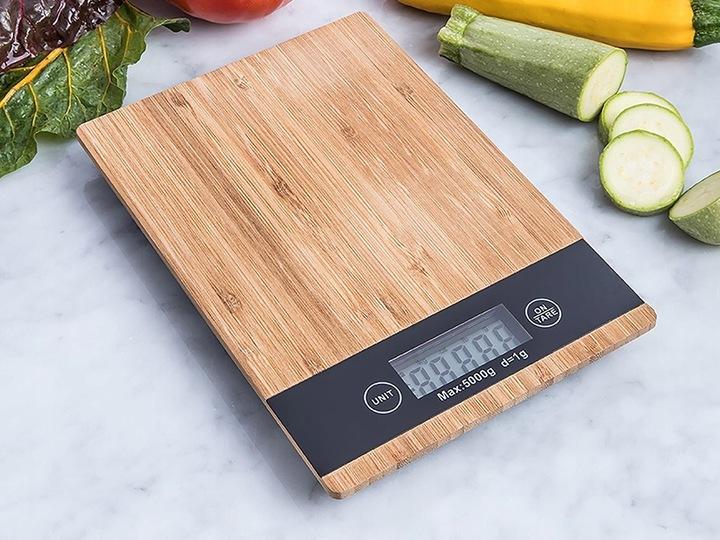 Waga Kuchenna Bambusowa Elektroniczna Lcd Domowa Płaska Dotykowa Do 5Kg