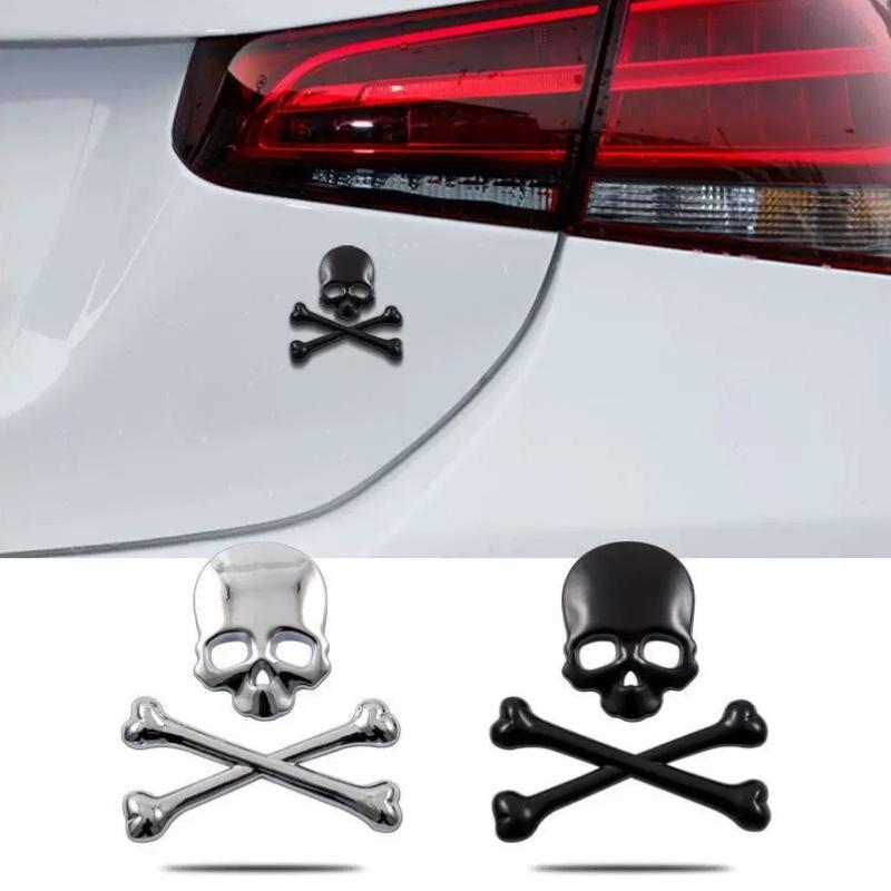 Teschio Scheletro Ossa Incrociate in Metallo 3D Adesivo per Auto Moto Etichetta per Camion Emblema Distintivo Decalcomania Logo Styling Auto Decorazione