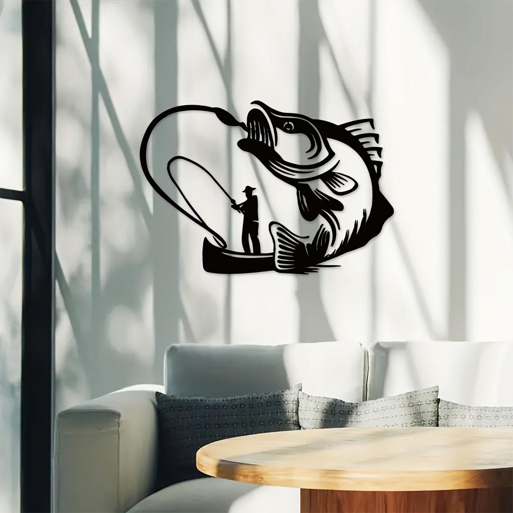 1 pz Segno Metallico Pesca Persico Decorazione Murale Regalo Pescatore Cabina Esterna Man Cave Bar Garage Patio Giardino Natale Halloween Capodanno