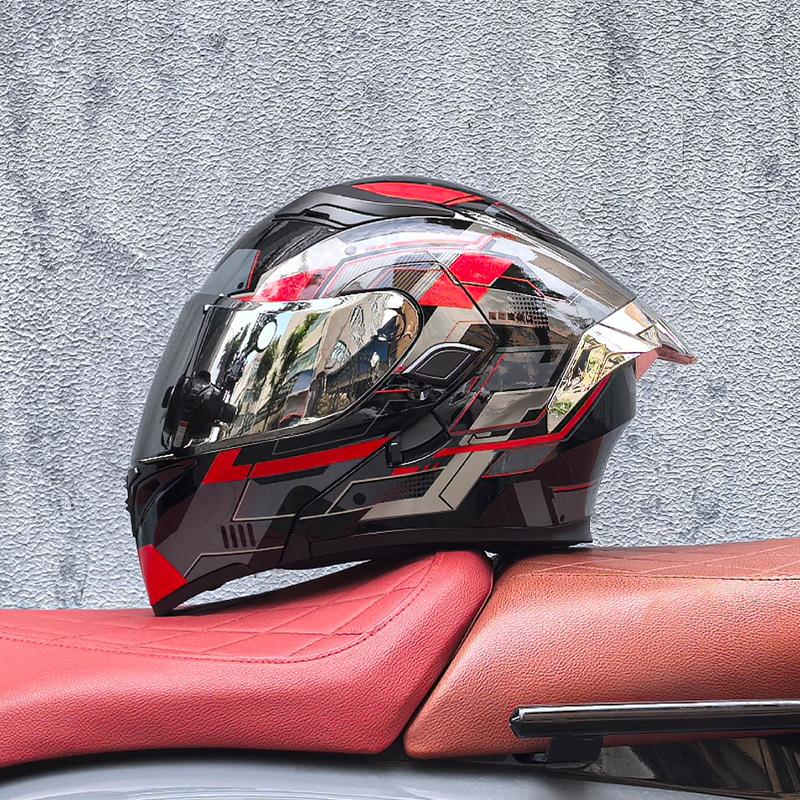 Motorcycle Helmet Peeling Helmet Double Lens Big Tail Locomotive Racing Helmet Running Helmet Men and Women Keep Warm In Winter