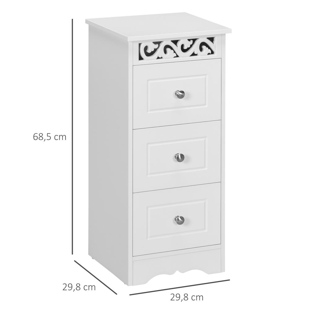 Weißer Aufbewahrungsschrank Kommode mit 3 Schubladen für Küche Esszimmer Wohnzimmer Schlafzimmer 29,8x29,8x68,5 cm