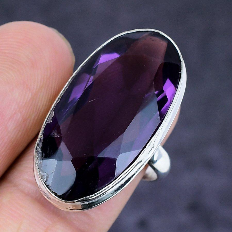 Ametist Ädelsten 925 Sterling Silver Smyckesring Storlek 7