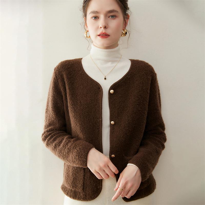 Women's Cashmere Knit Cardigan Coat - Twelve Gauge, Single Breasted, Round Neck, Loose Fit, Autumn/Winter.
