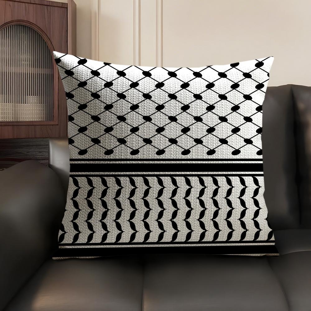 Arabische Keffiyeh Traditionelle Kissenhülle Naturleinen Bio-Stoff Zweiseitiger Druck Sofa Heimdekoration Geschenk Kissenbezug