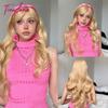 Long Blonde Wavy Synthetic Wigs with Bangs Lolita Cosplay Blonde Halloween Natural Wave Hair Wigs for White Women Heat Resistant