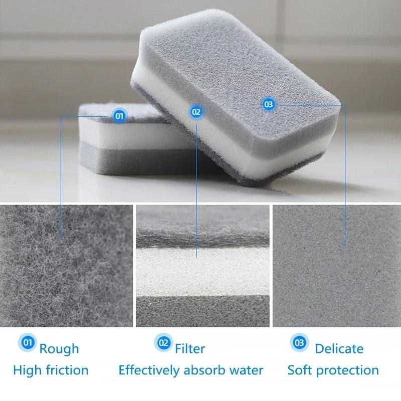 5/10Pcs Double-sided Kitchen Cleaning Sponge Pads Gray Dish Washing Scrubber