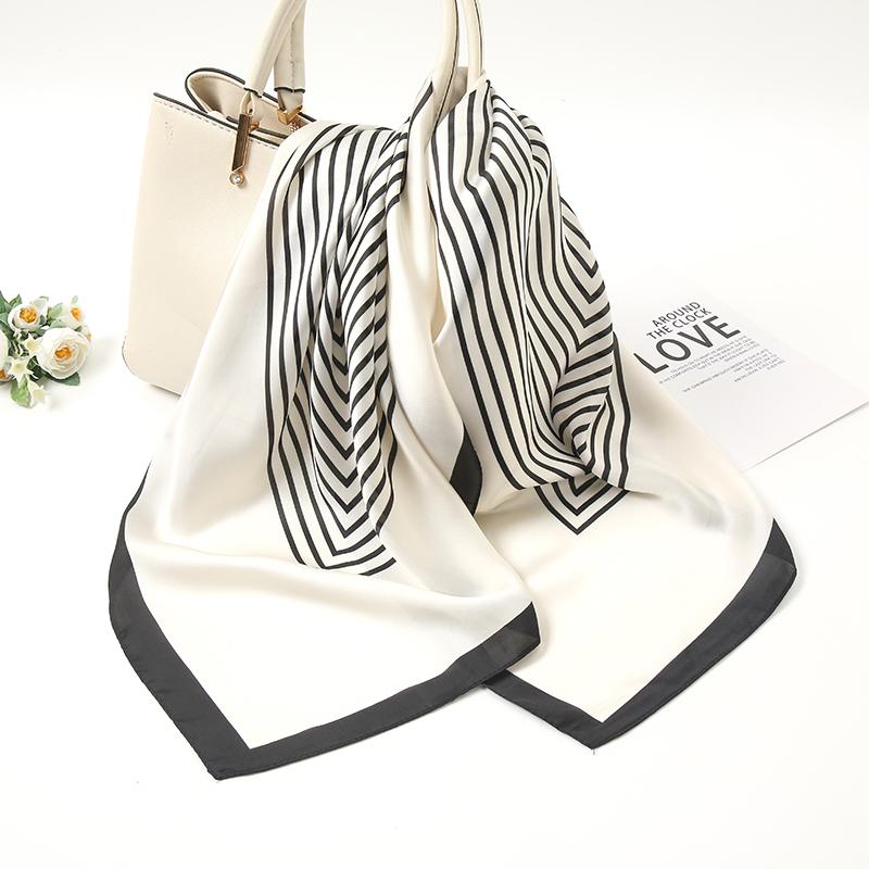 New Striped Printed Hijab Silk Satin Square Scarf Muslim Women Hijab Soft Bandana Headscarf Summer Thin Shawl Headband
