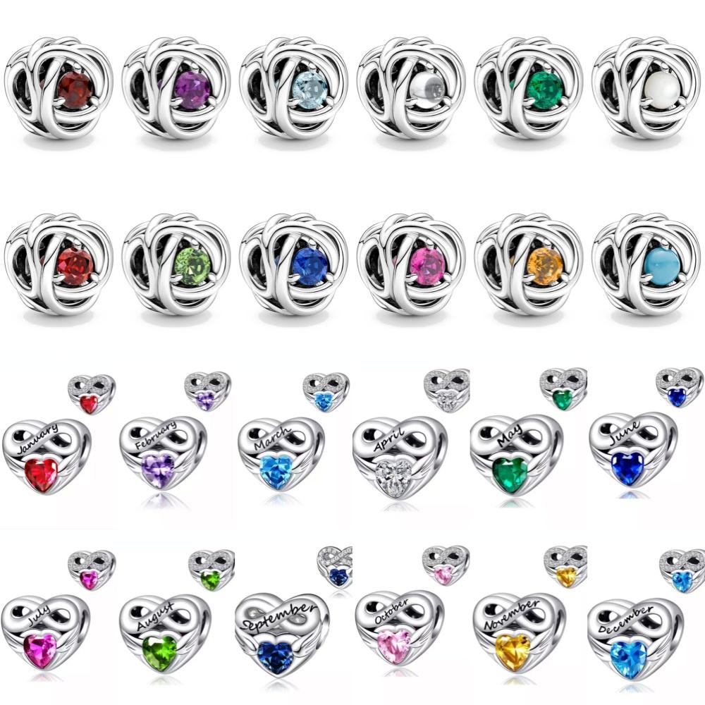 New Copper 12 Month Colorful Birthday Stone Charm Beads Fit European Bracelet Necklace Diy Women Jewelry