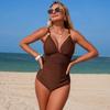 New European & American Style Women's One-Piece Swimsuit — Solid Color Bikini Swimwear with Mesh Splicing 0778 KTY