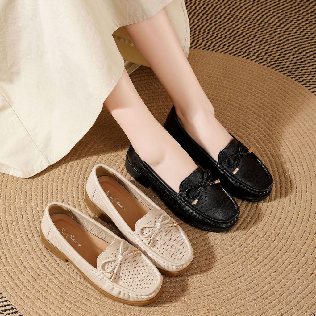 Designer bow-knot shoes luxury korean fashion mary jane shoes non-slip ladies breathable hollow out loafers shoes