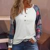 2024 Frühling/Sommer Damen Button Color Block Langarm Freizeit-T-Shirt