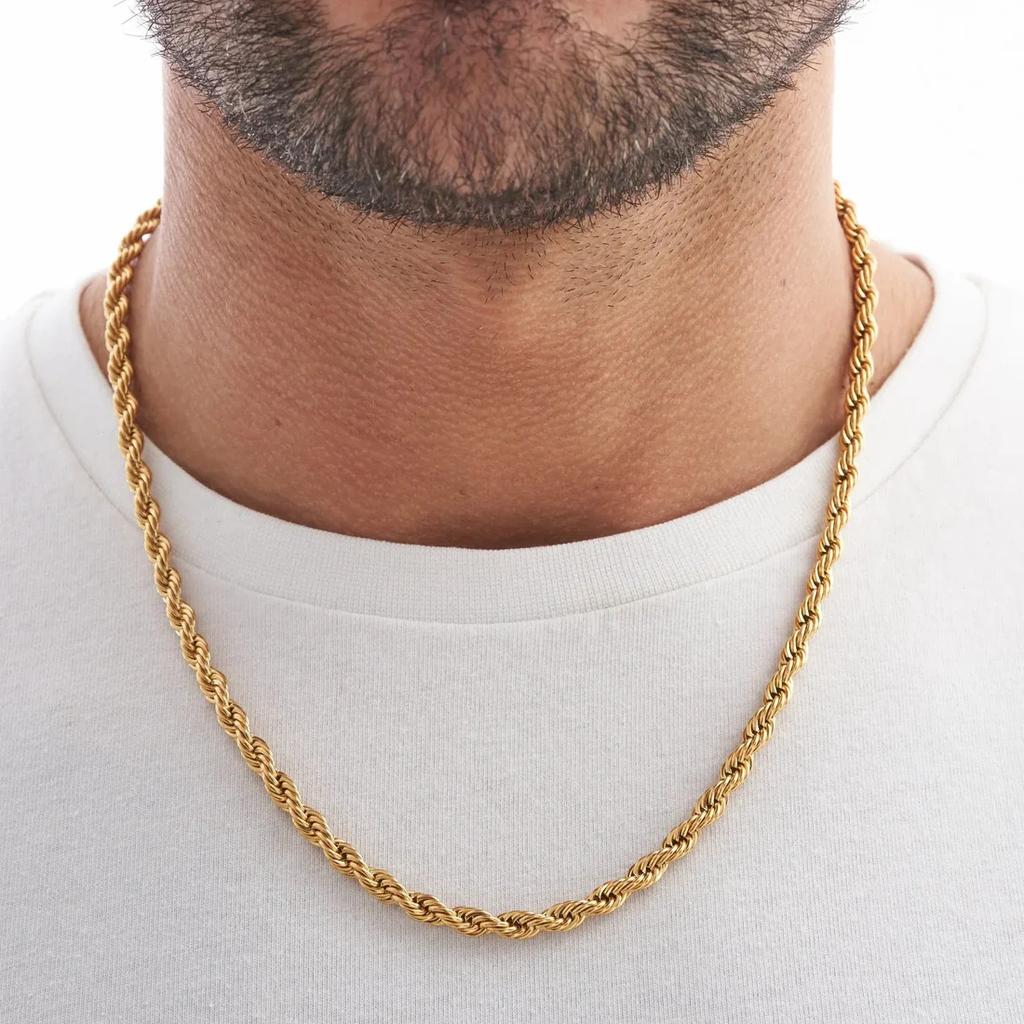 European American Stainless Steel Fried Dough Twists Chain Necklace Jewelry for Men and Women 18K Gold Titanium Steel Necklace