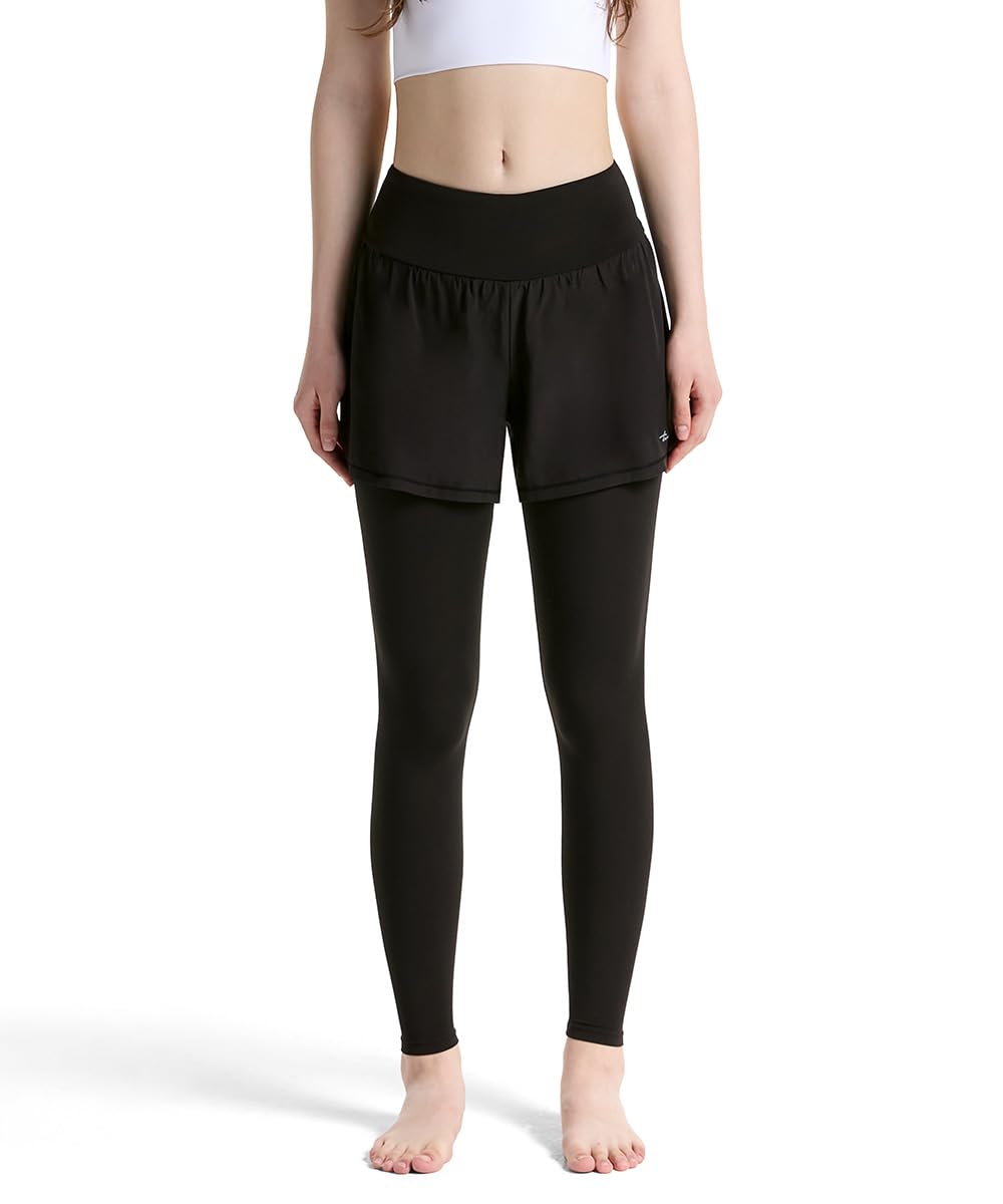 

Купальник Tesla с леггинсами и амфибийными шортами для плавания и плавательная одежда с защитой от УФ-лучей для пляжа или бассейна Женские шорты, рашгард, комплект из одной вещи, летний, чёрный