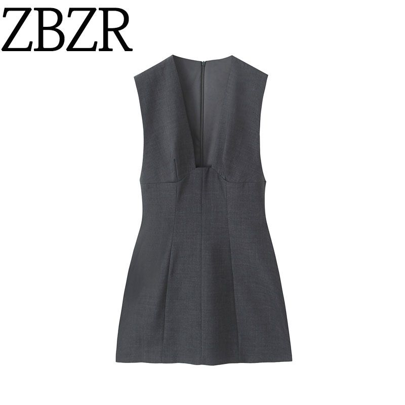 Za Foreign Trade New Women Clothes ZR Western Style French Style Versitile Fashion V-neck Sleeveless Short Dress 8951238