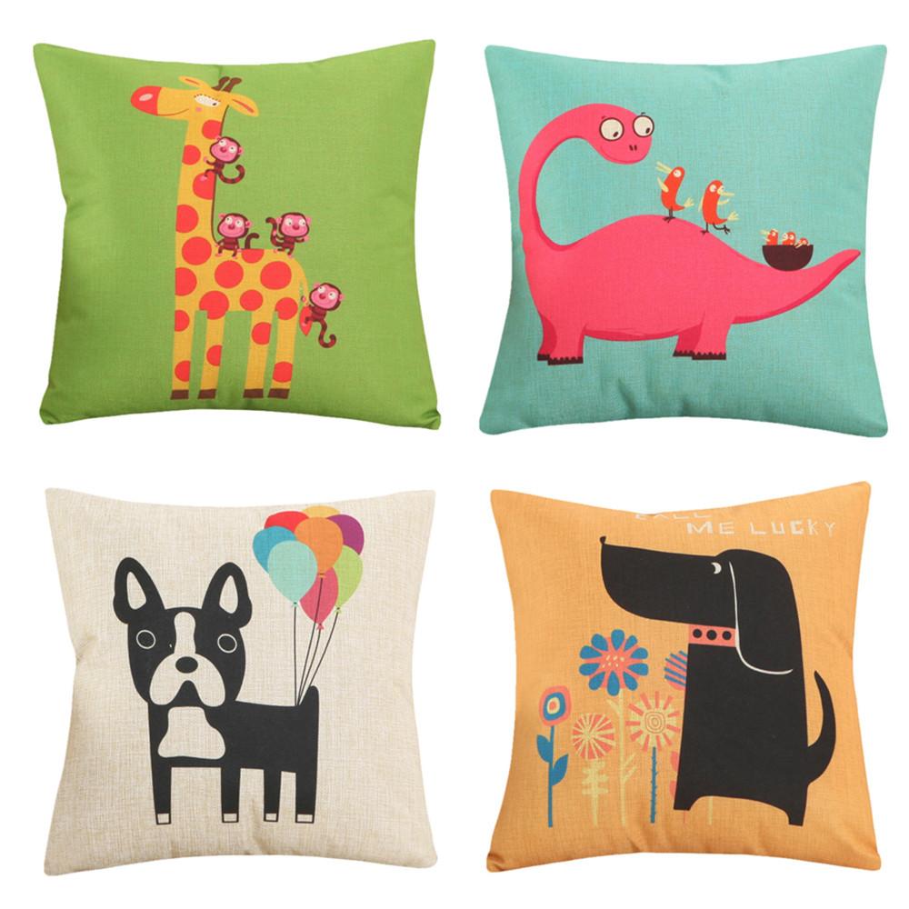 45x45cm Cartoon Animal Printed Cotton Linen Cushion Cover Home Sofa Chair Children Bedroom Decoration