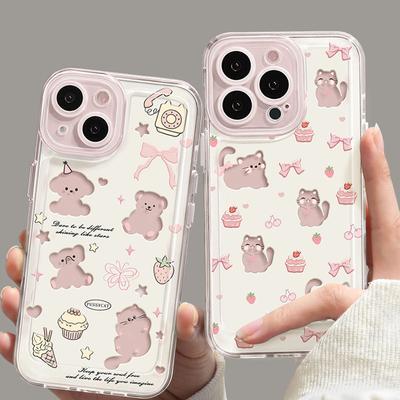 Miękkie, przezroczyste silikonowe etui na iPhone'a 15 Pro Max 14 13 12 11 Xsmax XR - kreatywne, słodkie, pies, kot, różowe dla kobiet, dziewcząt, dama, pełne, ochronne etui