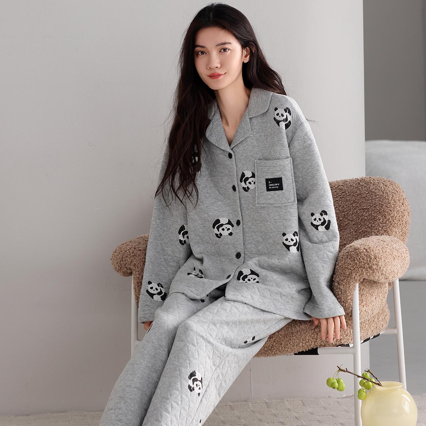 

Women s Three-Layer Winter Pajama Set - Long Sleeve Cardigan & Pants with Cartoon Print XL (height 165-170 cm, weight 120-140 lbs)