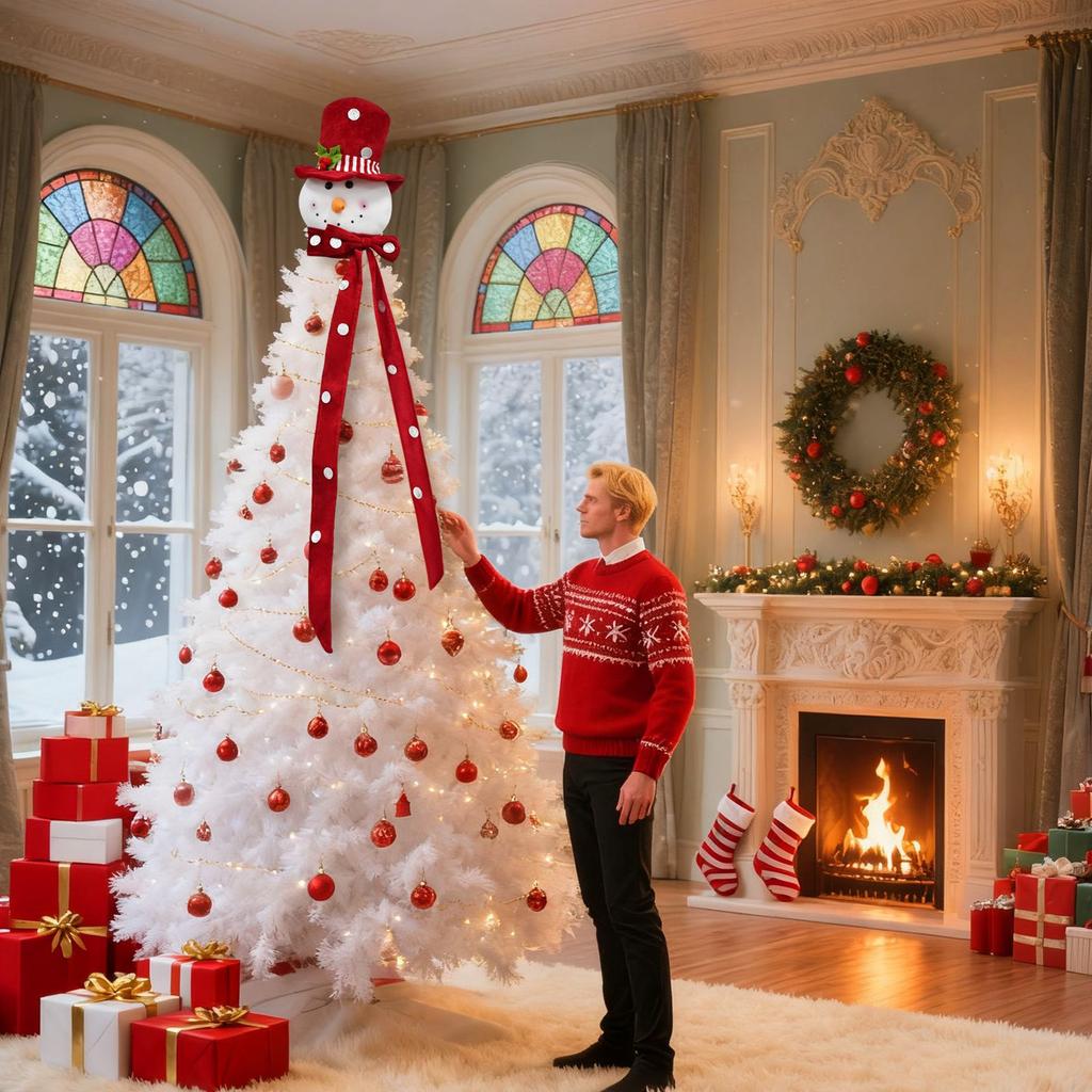 Christmas Tree Star Snowman Hat Decoration, Snowman Red Hat Tree Top Ornaments, Christmas Tree Decoration Pendants